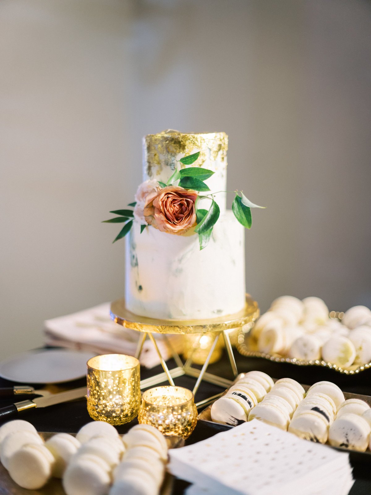 wedding cake and macarons