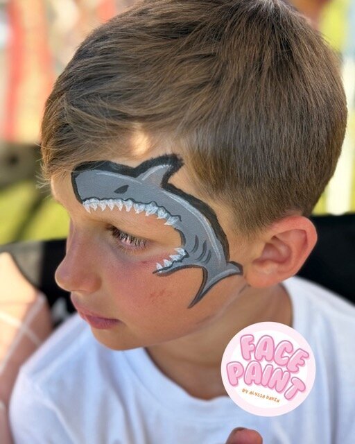 face-painting-by-alyssa-daken-Bemidji-boys-silver-shark-face-paint-design
