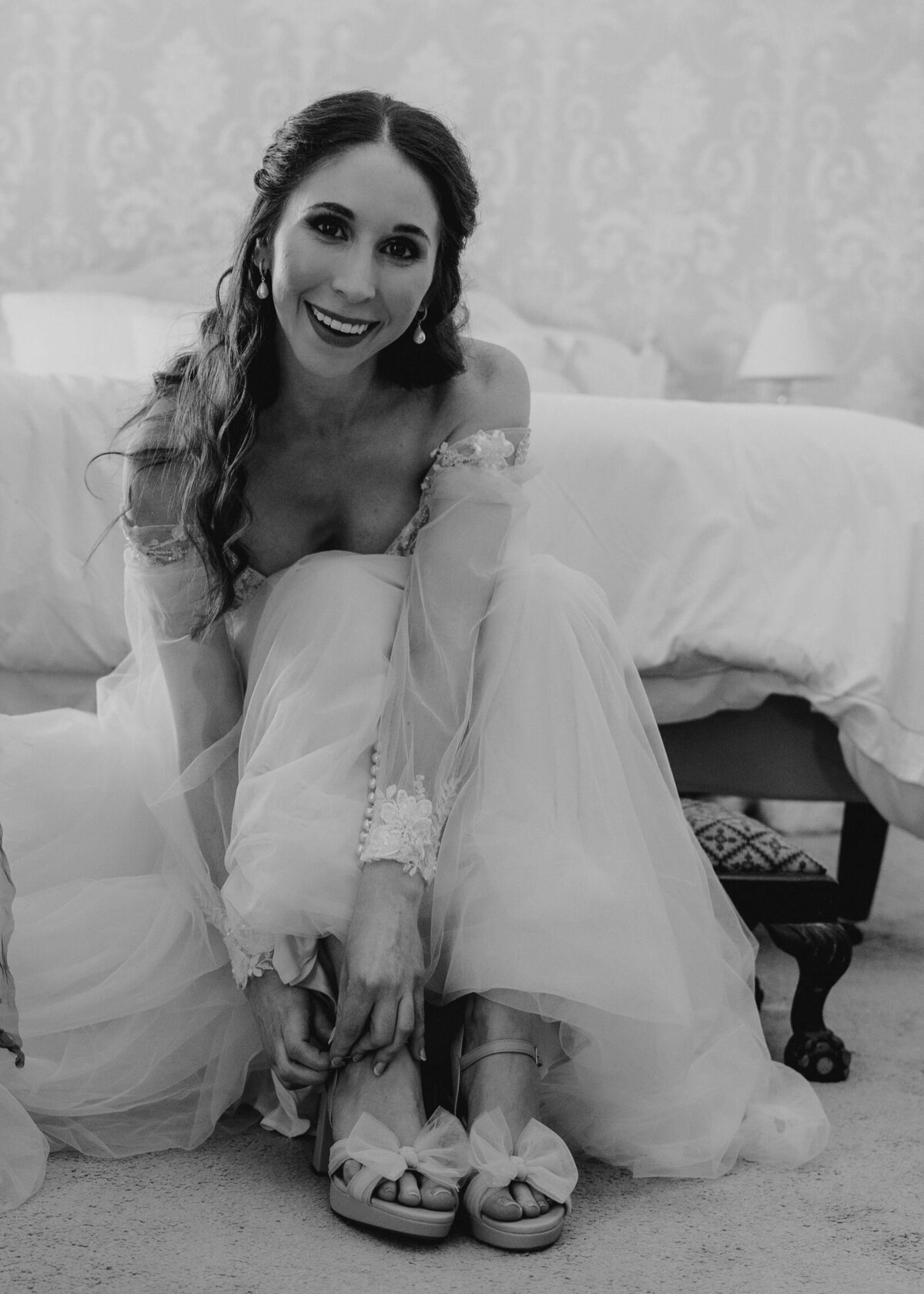 Bride getting ready on her wedding morning