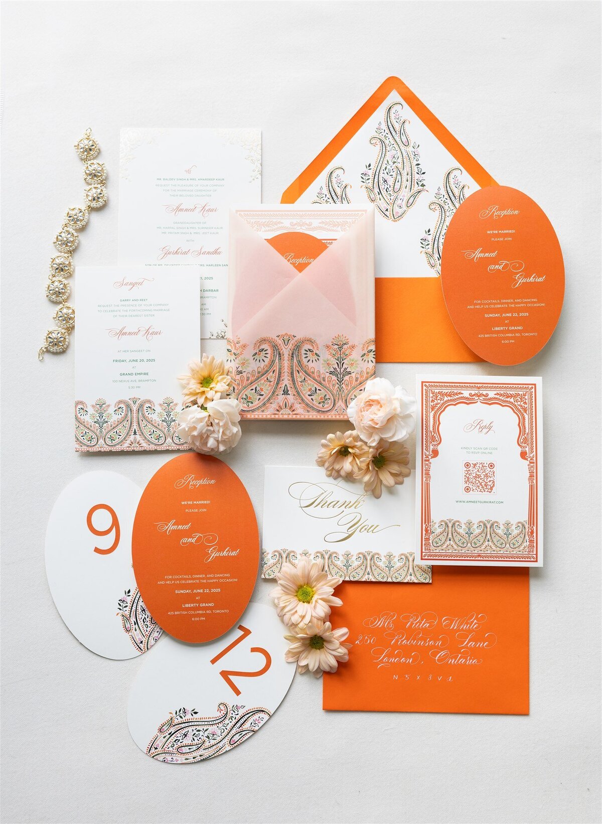 Orange paisley Indian wedding invitation 1