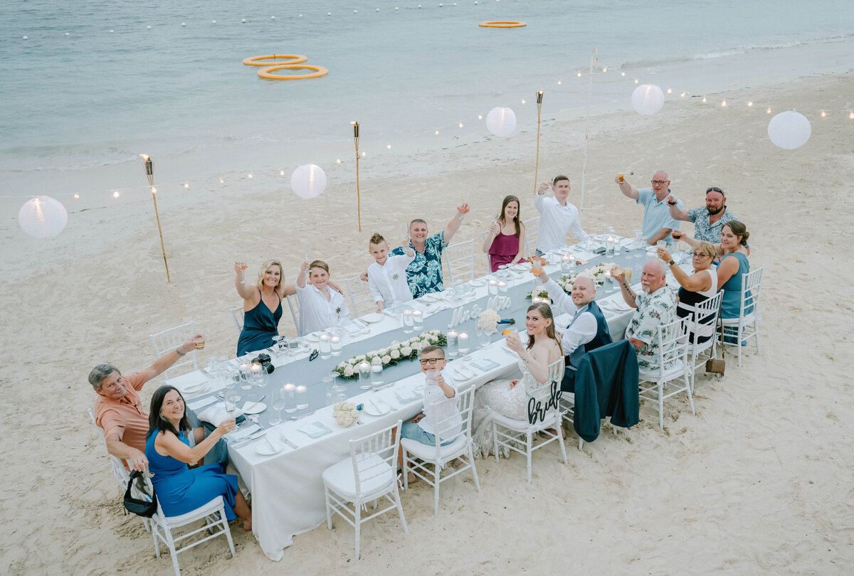 wedding reception on the beach in Jamaica by a tropical wedding photographer