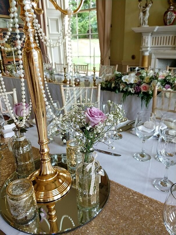 Gold candelabra sequin pearl wedding 9