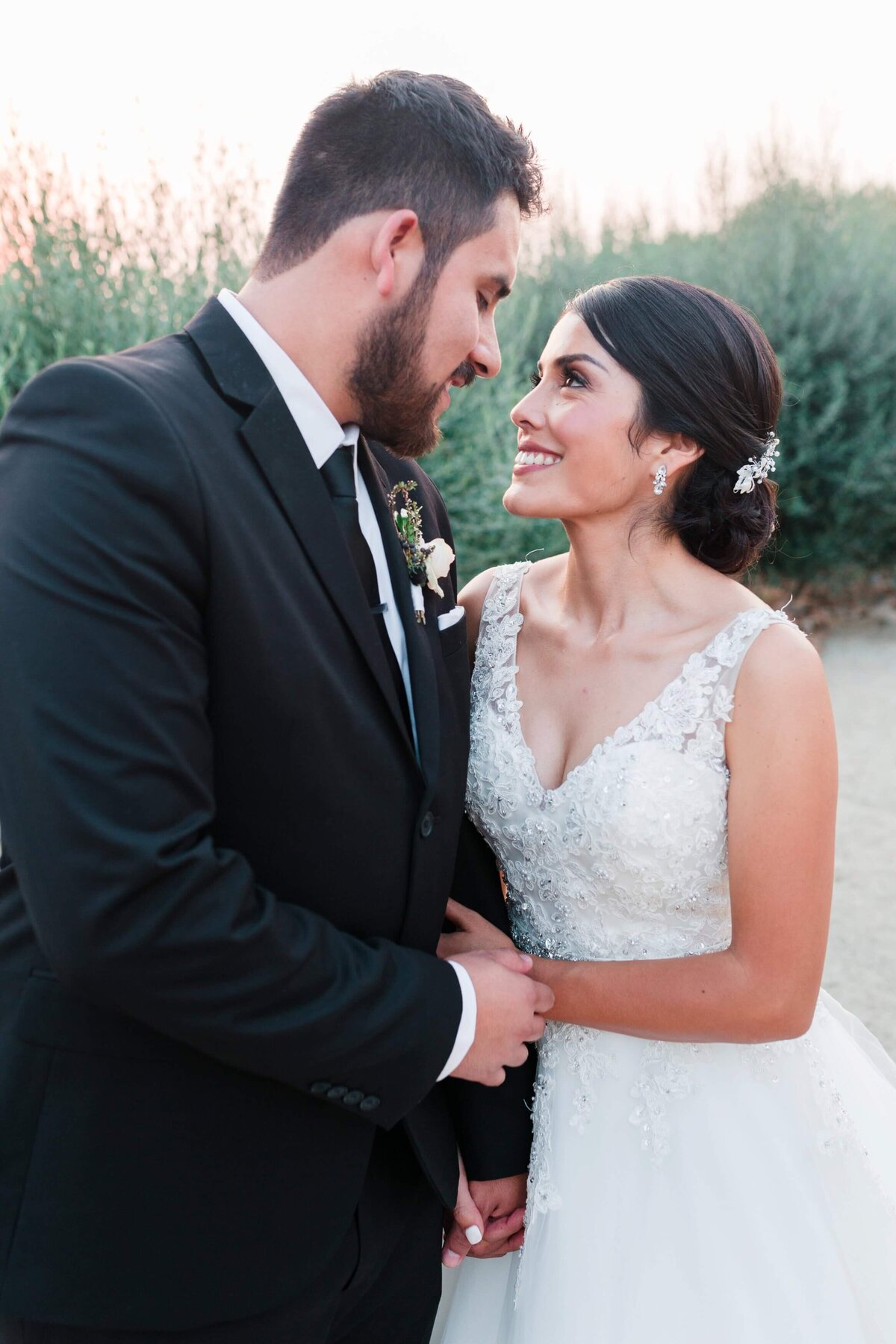 bride smiling at groom