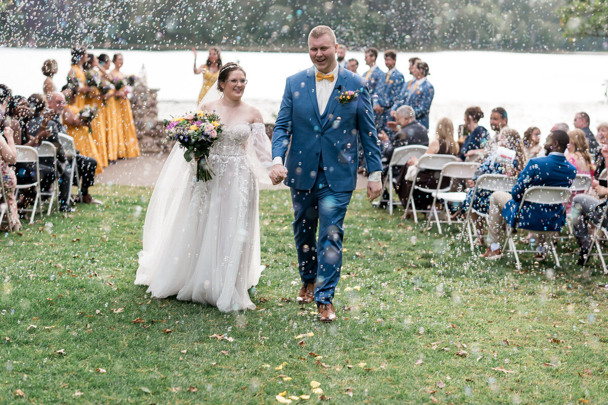Romantic kiss between bride and groom