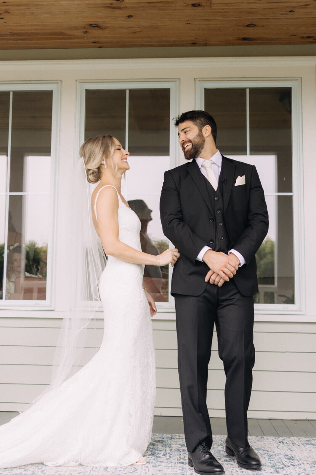 Brides first look with groom before wedding
