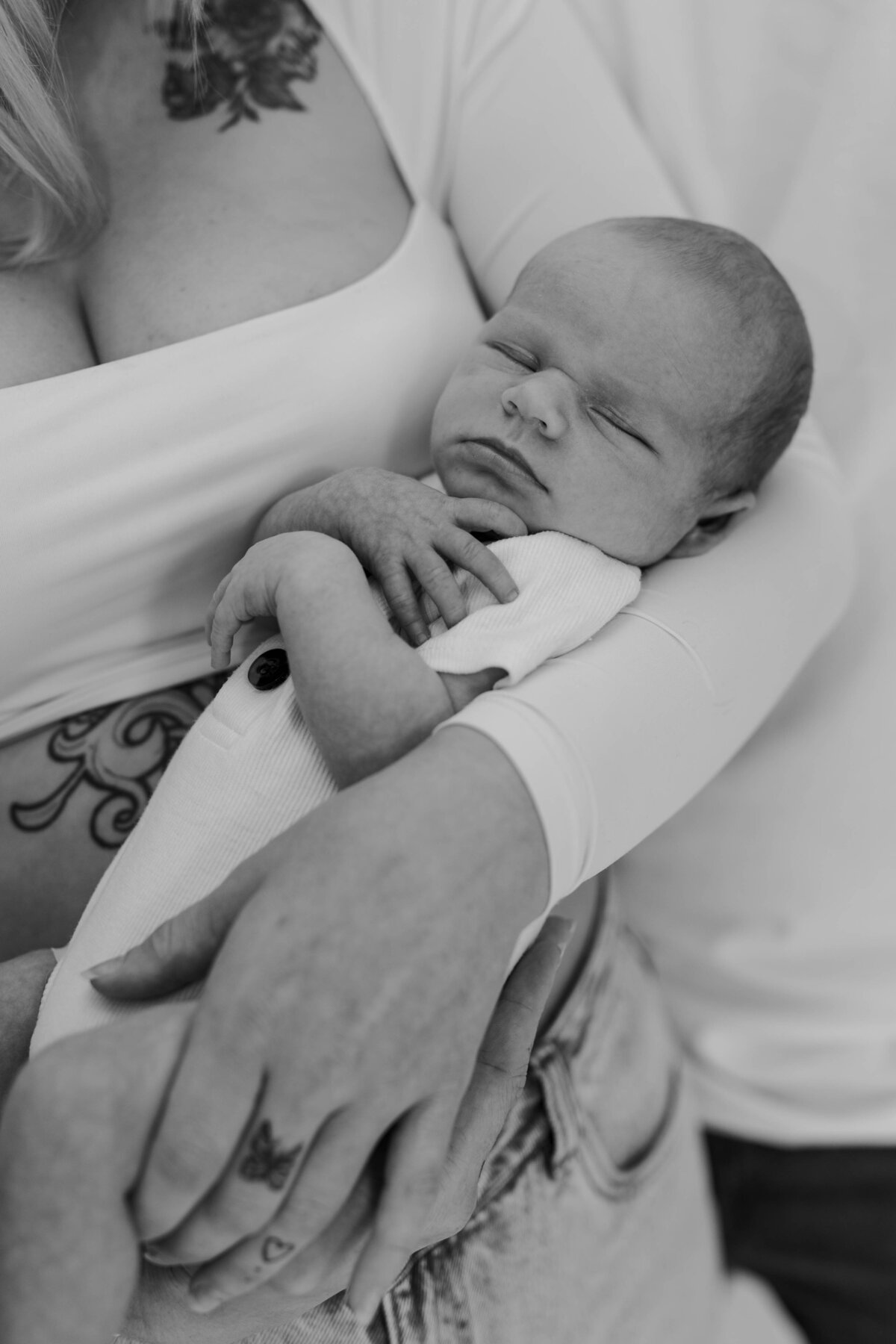 Newborn baby black and white image