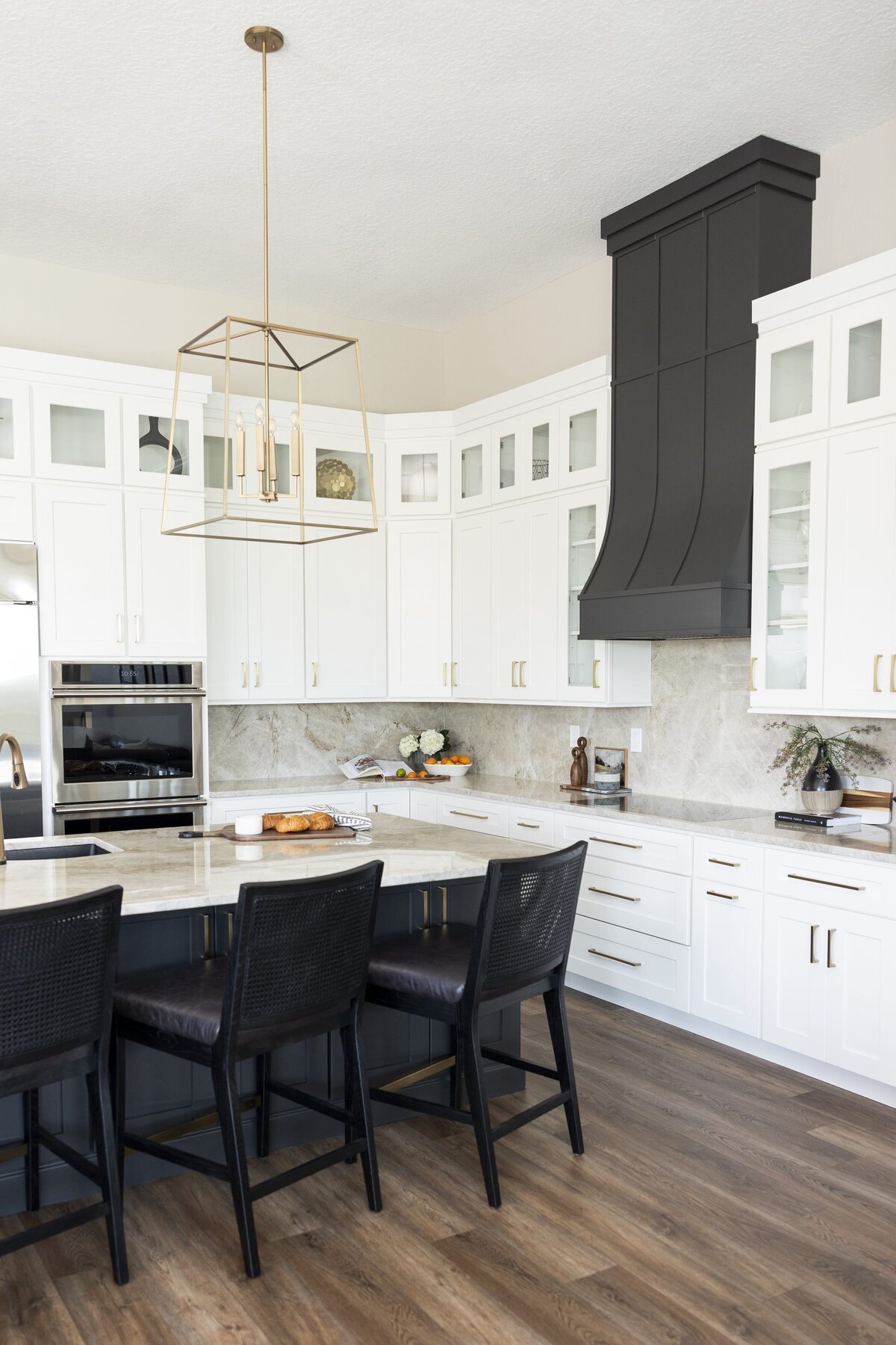 dewine design orlando interior designer windermere full home renovation classic kitchen with white cabinets and black barstools