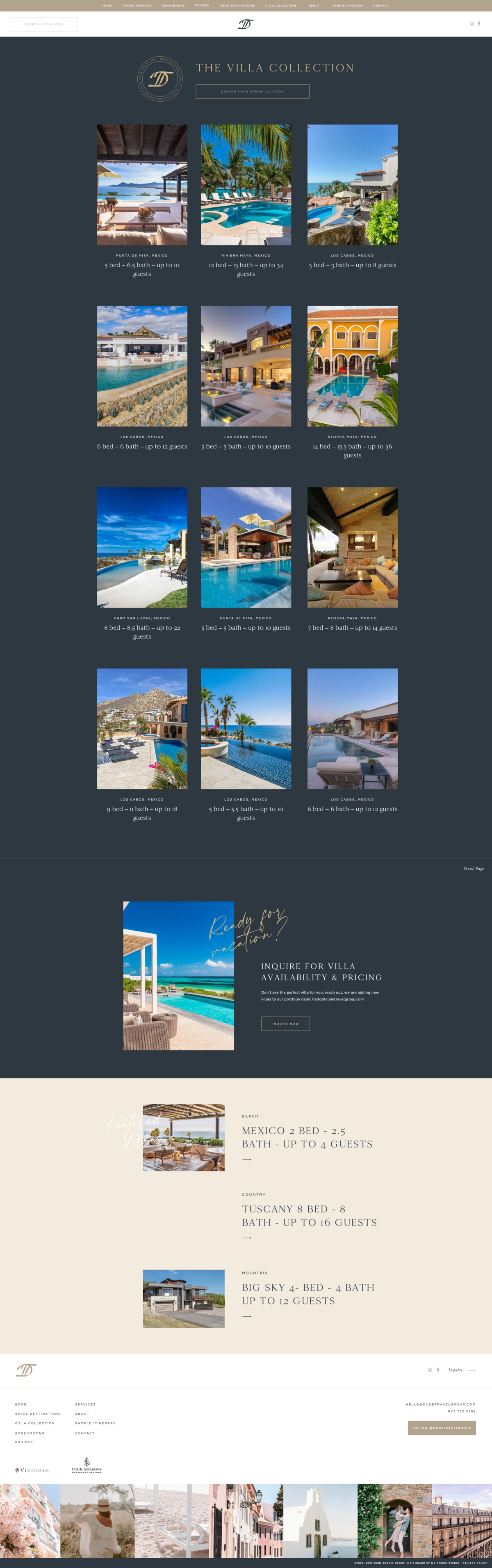 a screenshot of a luxurious and modern website for a travel agency