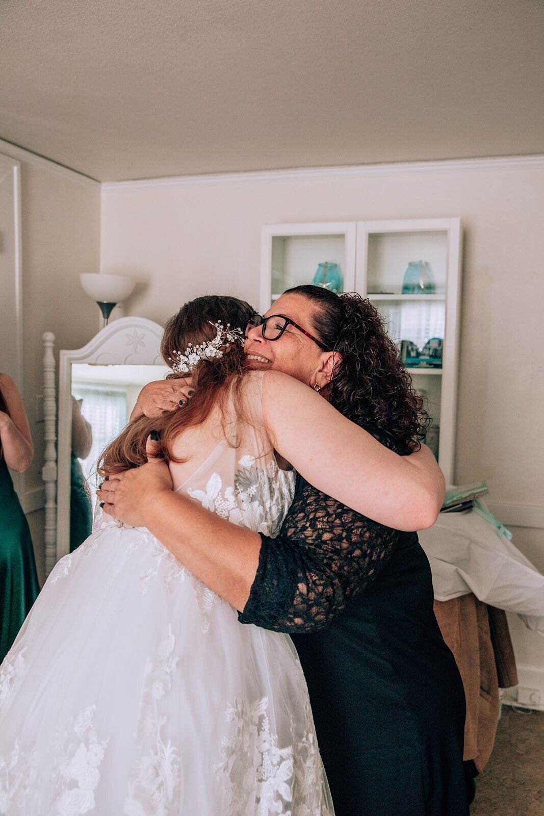bride hugging her family member