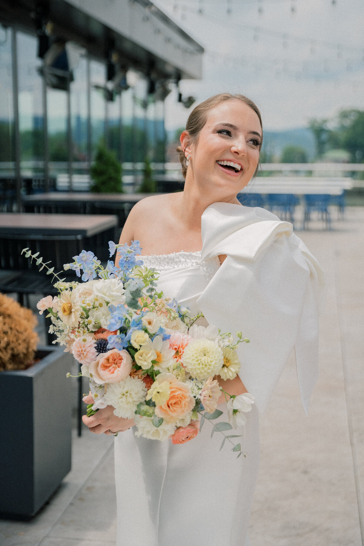 Bridal portrait on the rooftop of the Bristol Hotel before her Bristol Train Station wedding