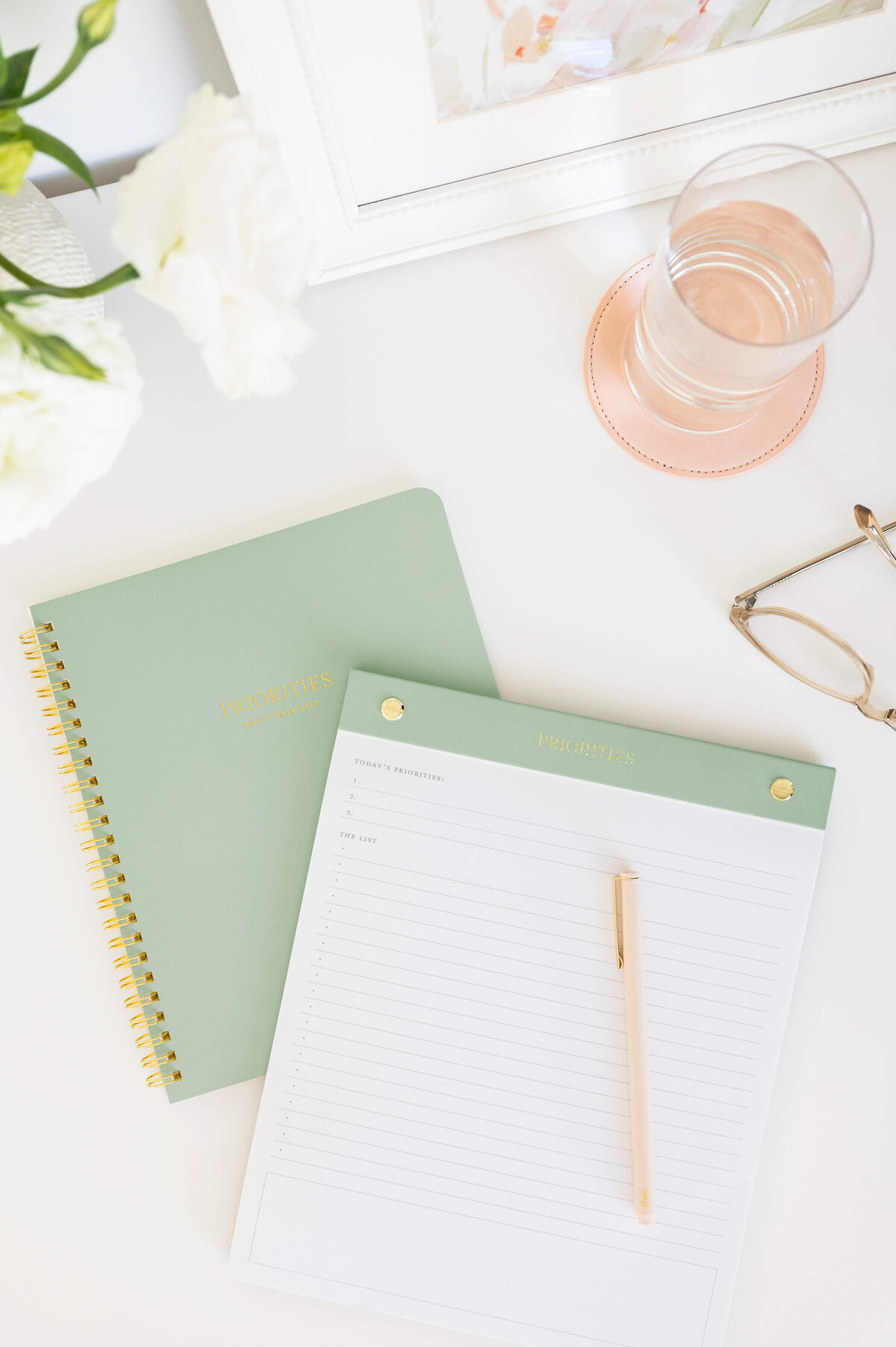 Sugar Paper_Guided Notebook Pad_on desk_Green_Pale Pink