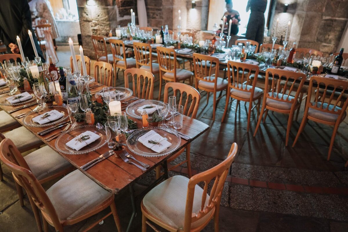 A long table set up for a formal dinner