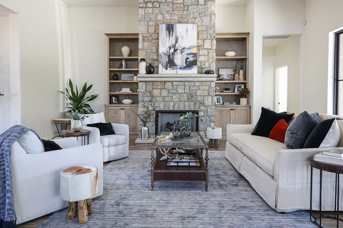 New Bixby Home Boulevard Interiors Home Living Room Stone Fireplace