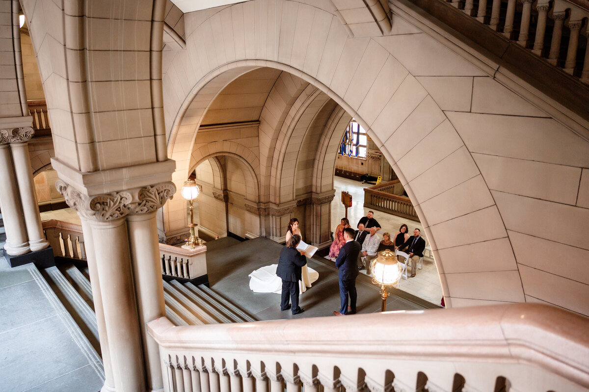 wedding on staircase at the allegheny county courthouse
