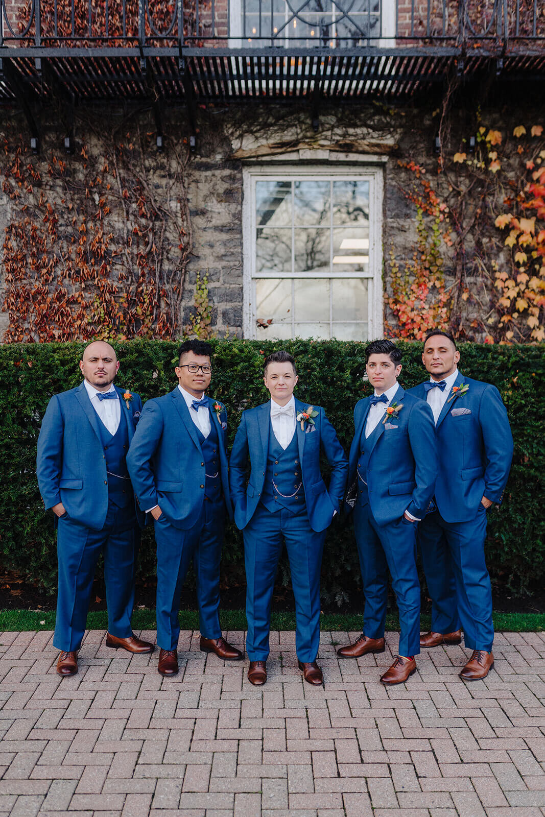Wedding party in blue suits