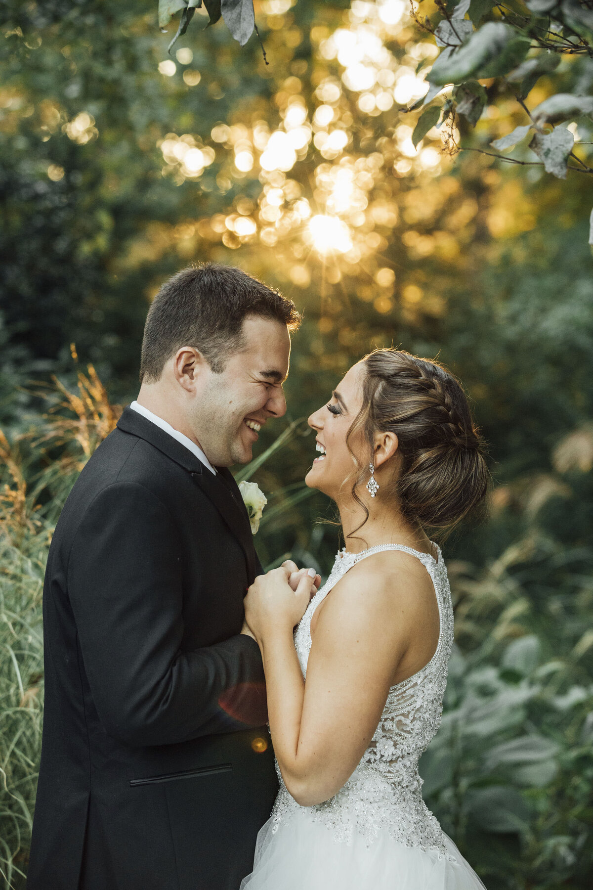 crystal-plaza-wedding-photo-bride-groom-looking-at-each-other-sunset-livingston-new-jersey