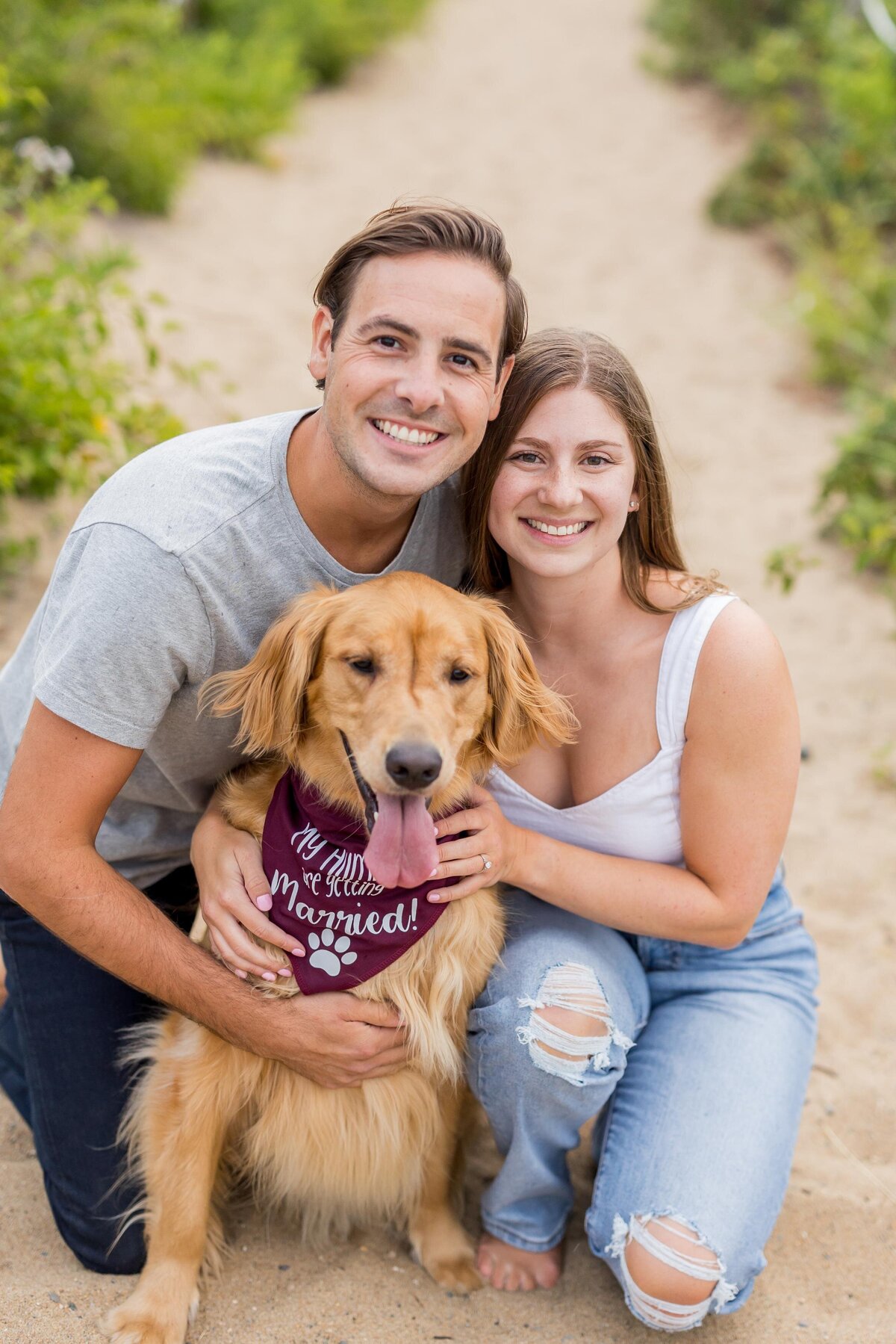 Boston area wedding photographer beach engagement photo session with dog