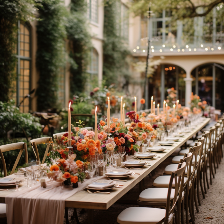 dusty purple and orange reception