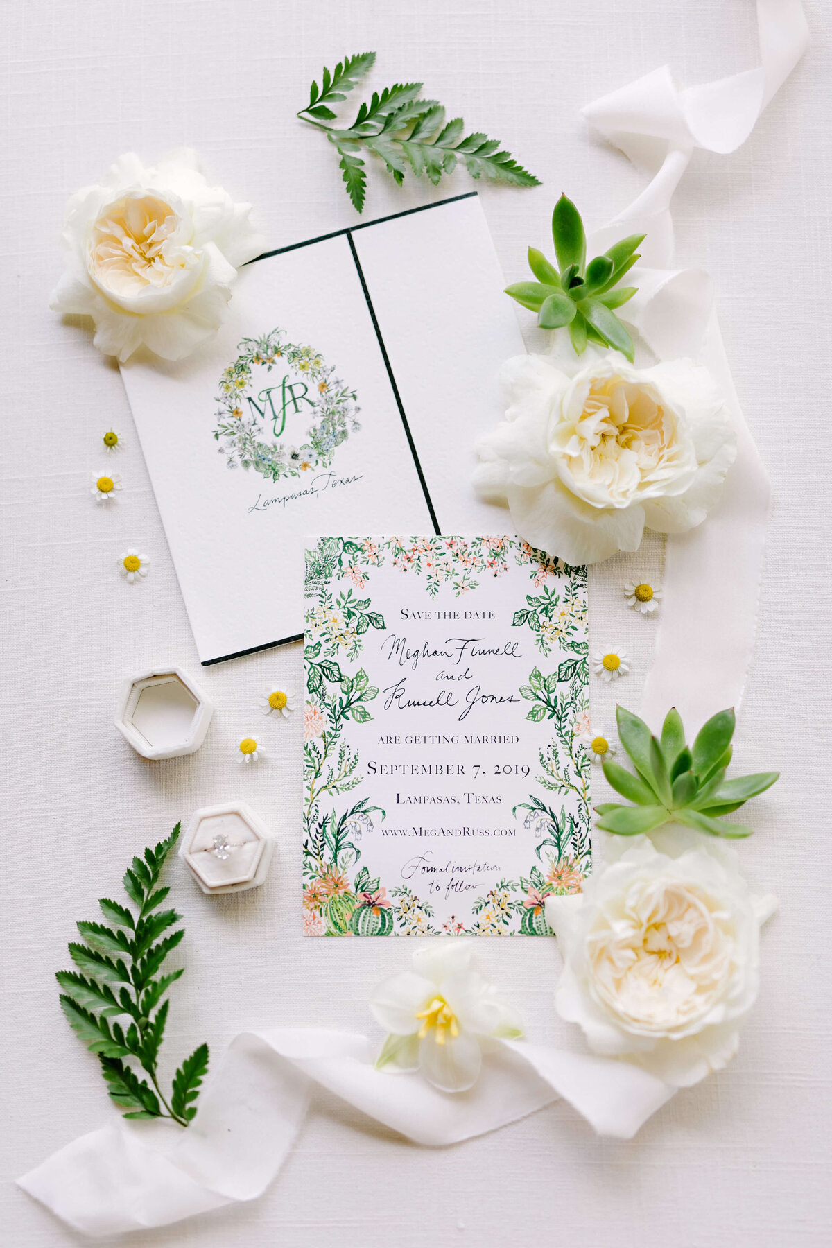 Watercolor wedding invitations for an Austin wedding