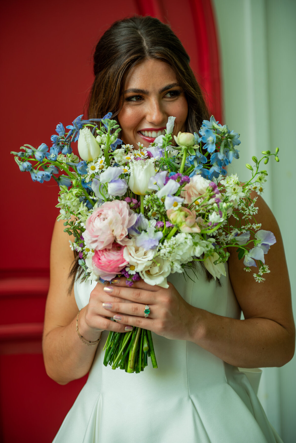 Bride Holding Colorful Wedding Bouquet Houston TX