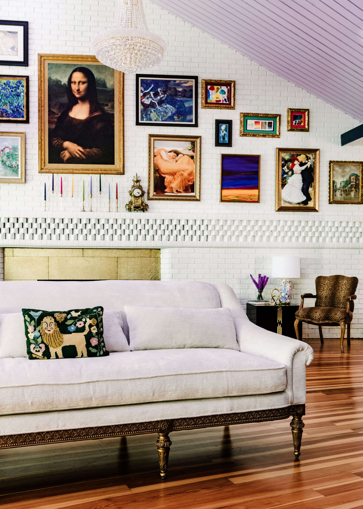 sweet southern home merry maximalism ivory sofa with famous paintings