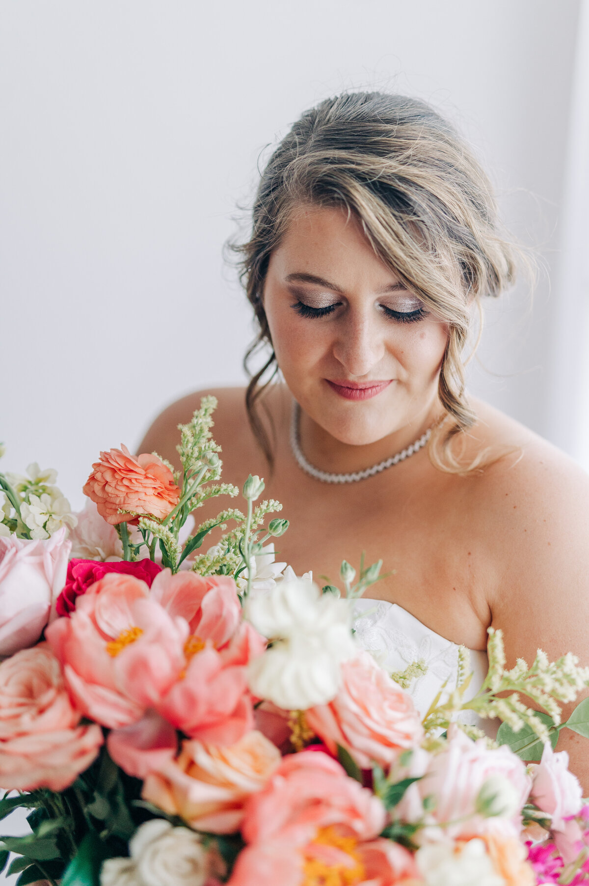 bridal portrait with flowers before wedding cefremony