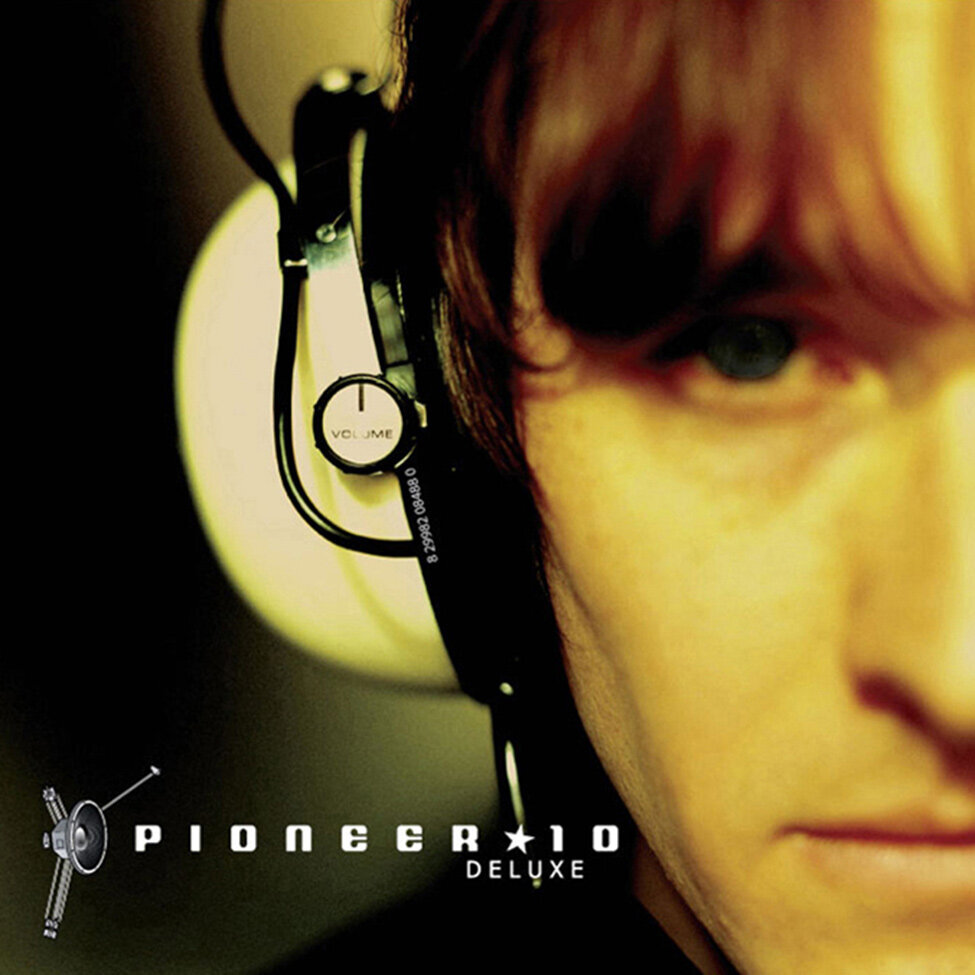 Album Cover Title Deluxe Artist Pioneer 10 half of singers face in closeup wearing retro headphones