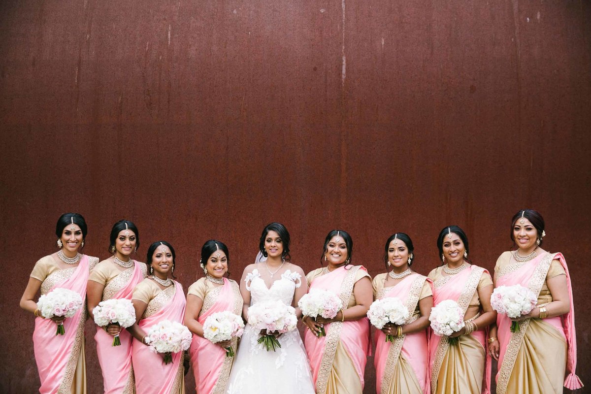 Indian bridal party in pink sari