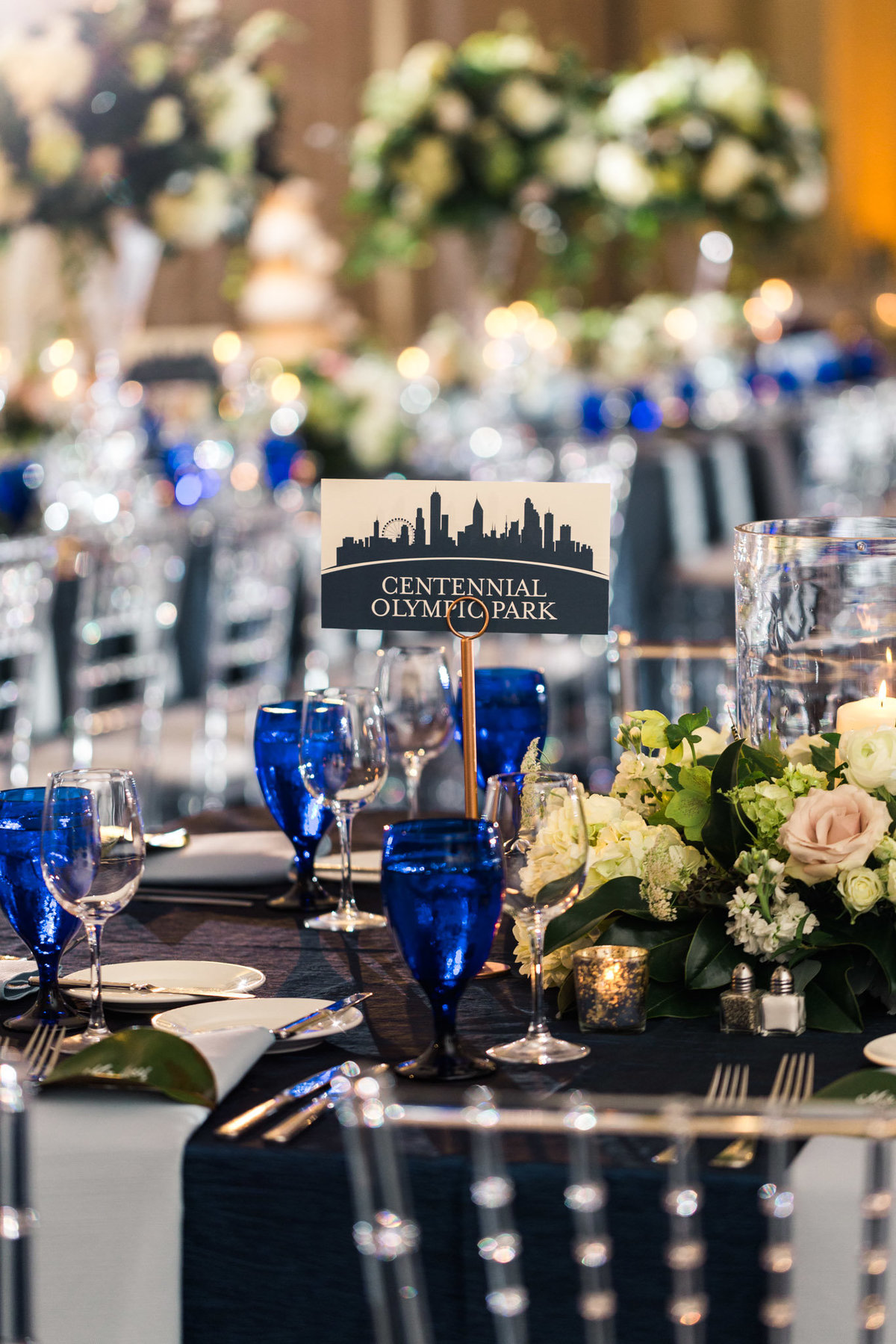 Stunning reception detail ideas from this luxury reception space at the Atlanta History Center Ballroom. Photo by luxury destination wedding photographer Rebecca Cerasani.
