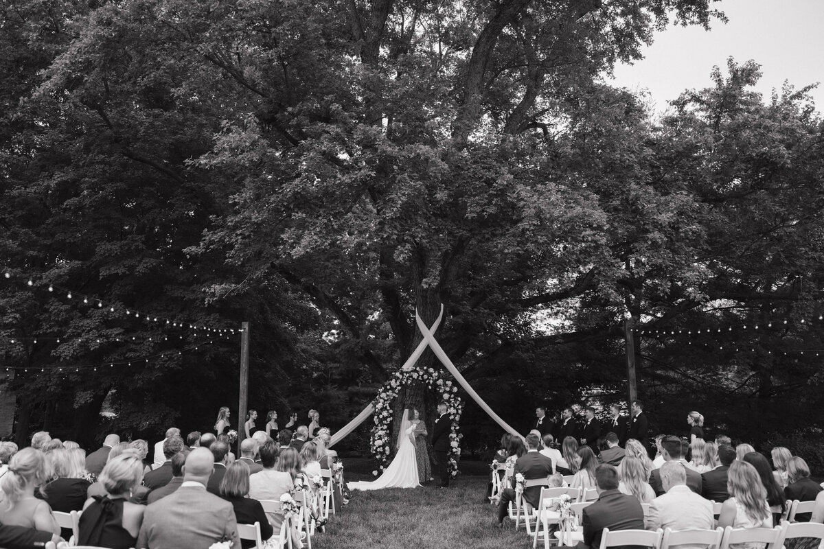 Black and white Indianapolis outdoor wedding ceremony