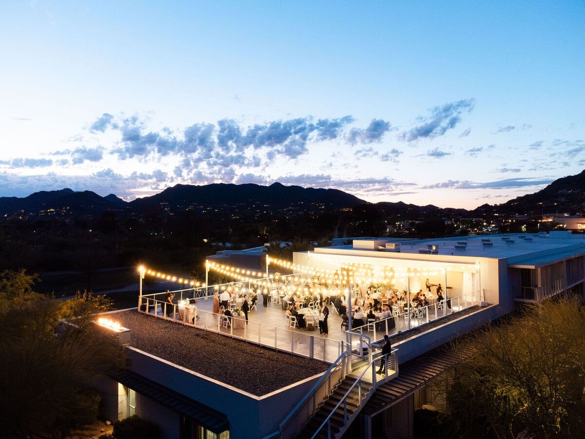 Arial photo of the rooftop reception at Mountain Shadows Resort.