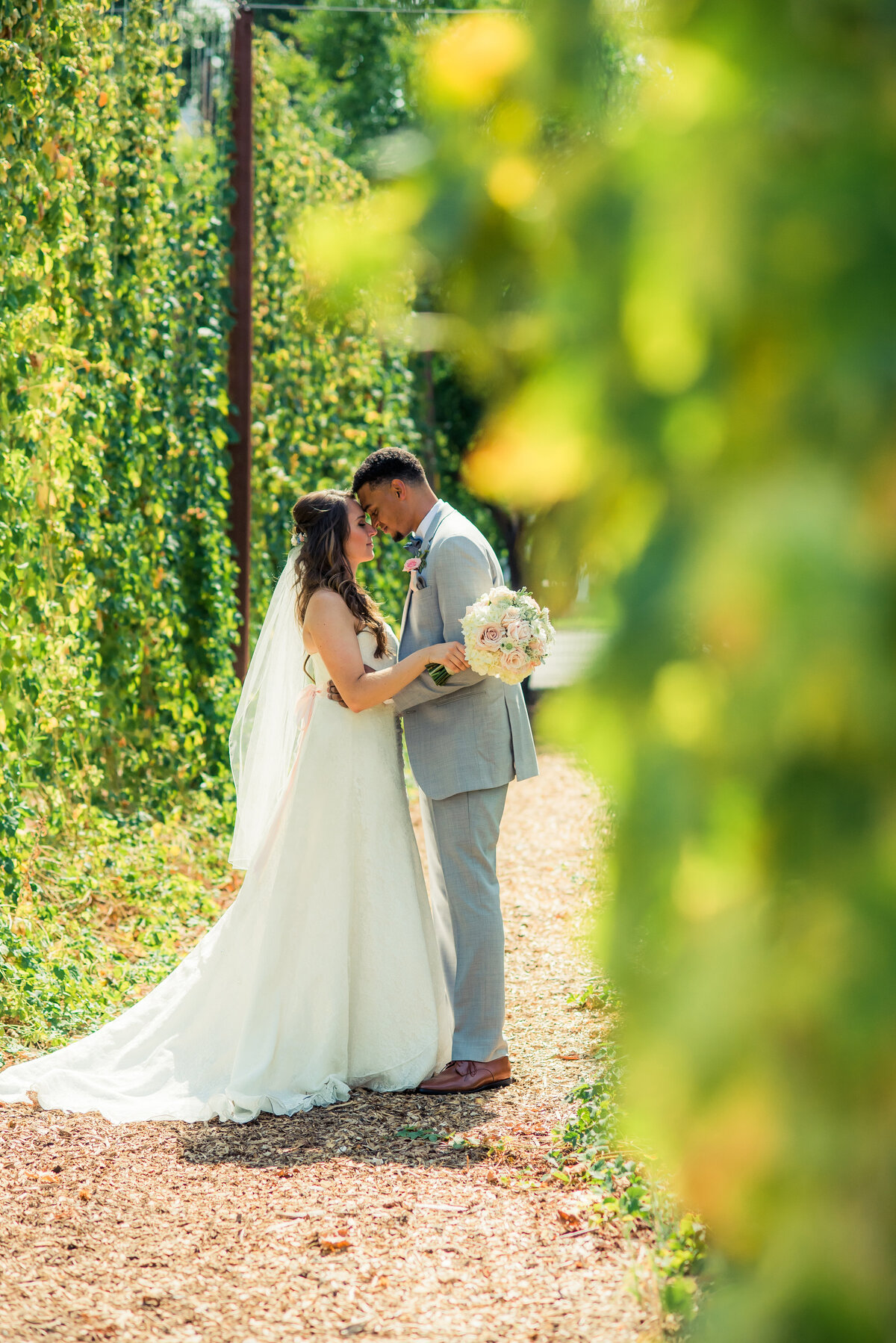 bride and groom in hops