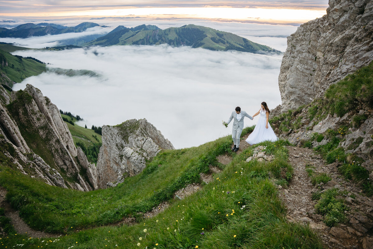 Couple "walking down the aisle" for their Switzerland elopement