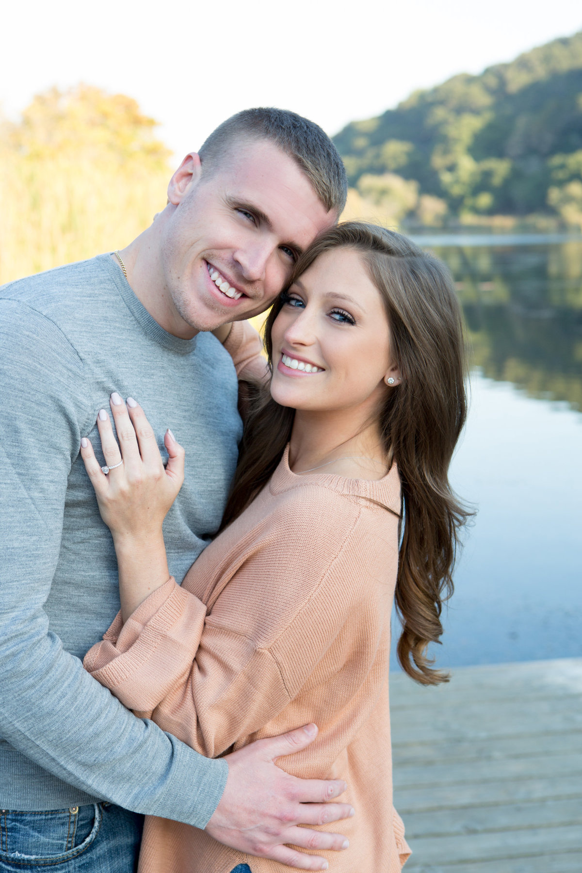 Lake Backdrop Engagement Photos at Foothills Park in Palo Alto California young couple