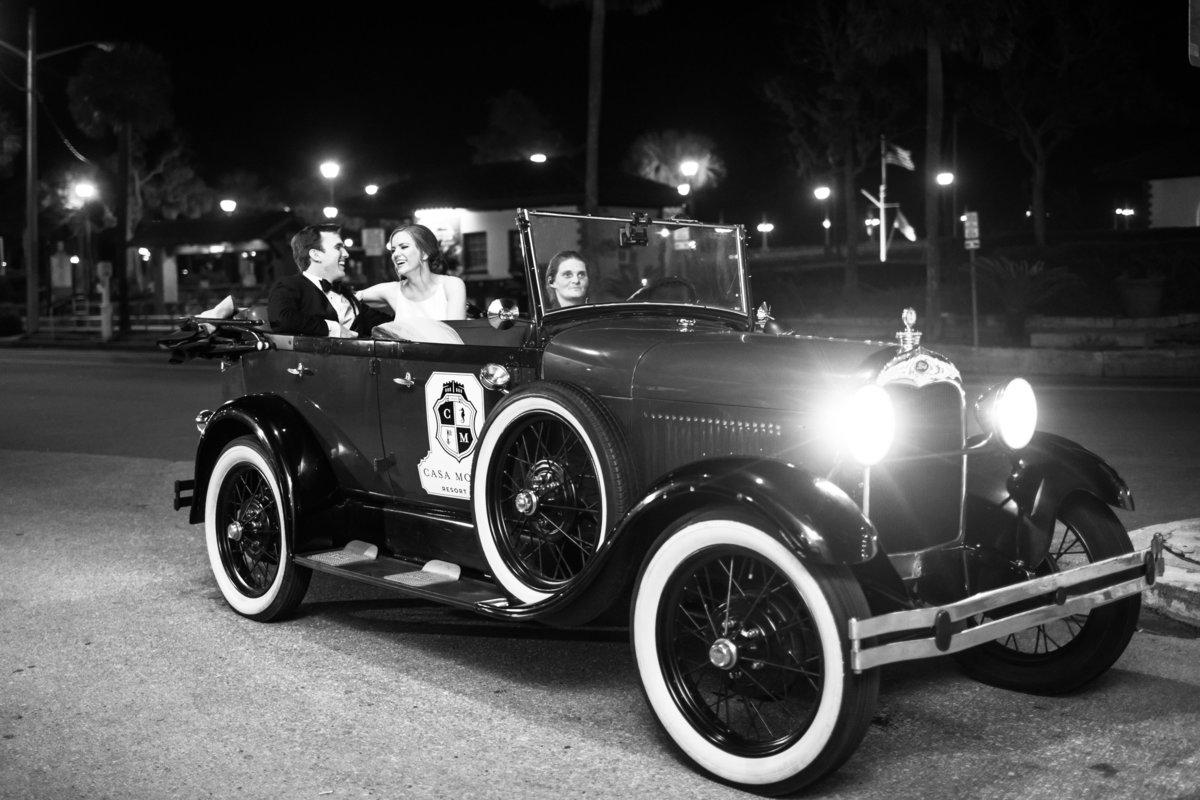 Vintage Car wedding exit St. Augustine Florida