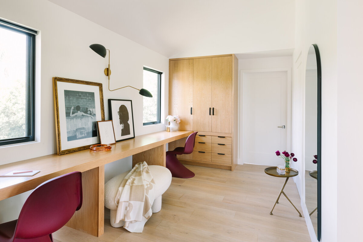 Modern built in oak desk that seats two