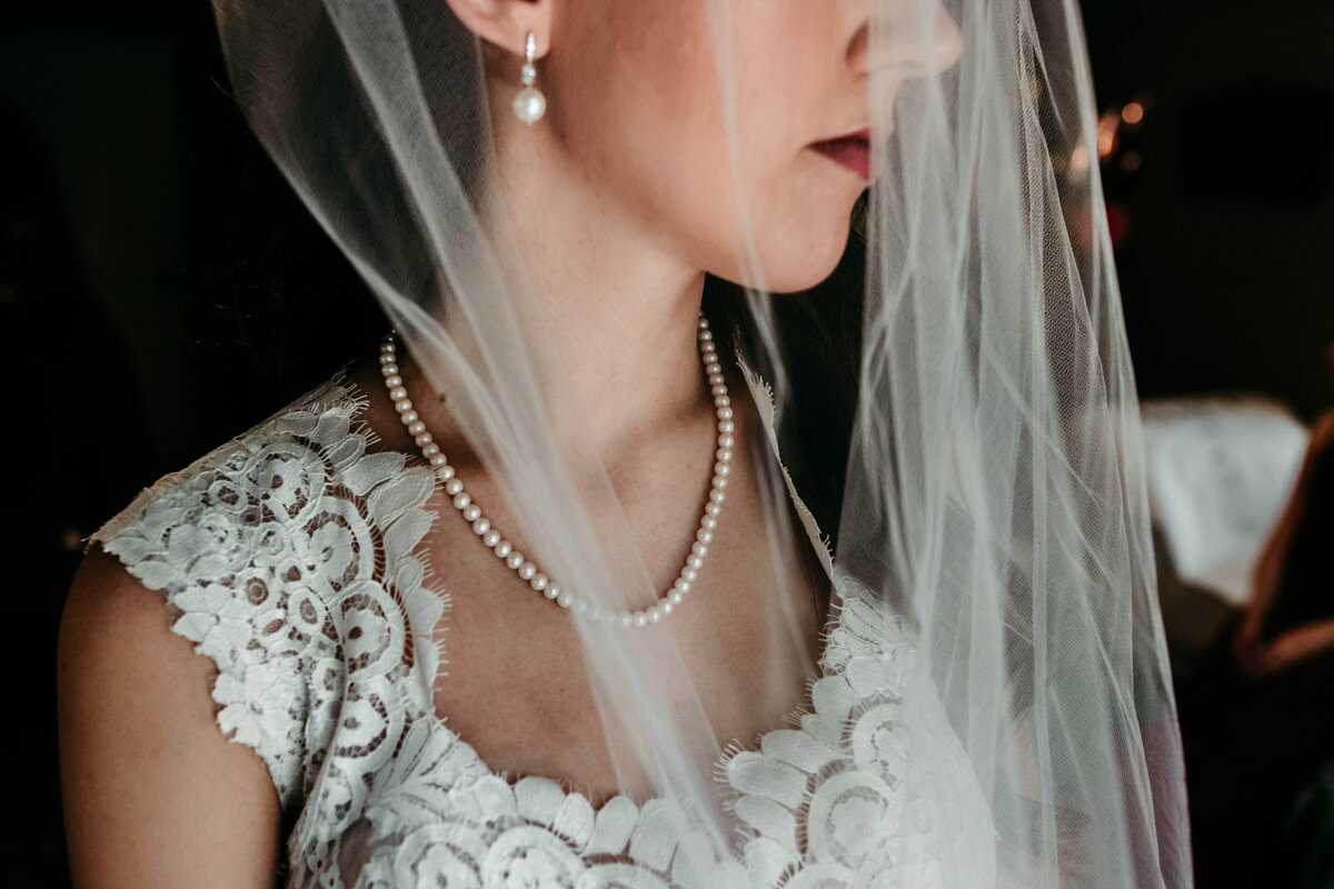 bride wearing veil on wedding day