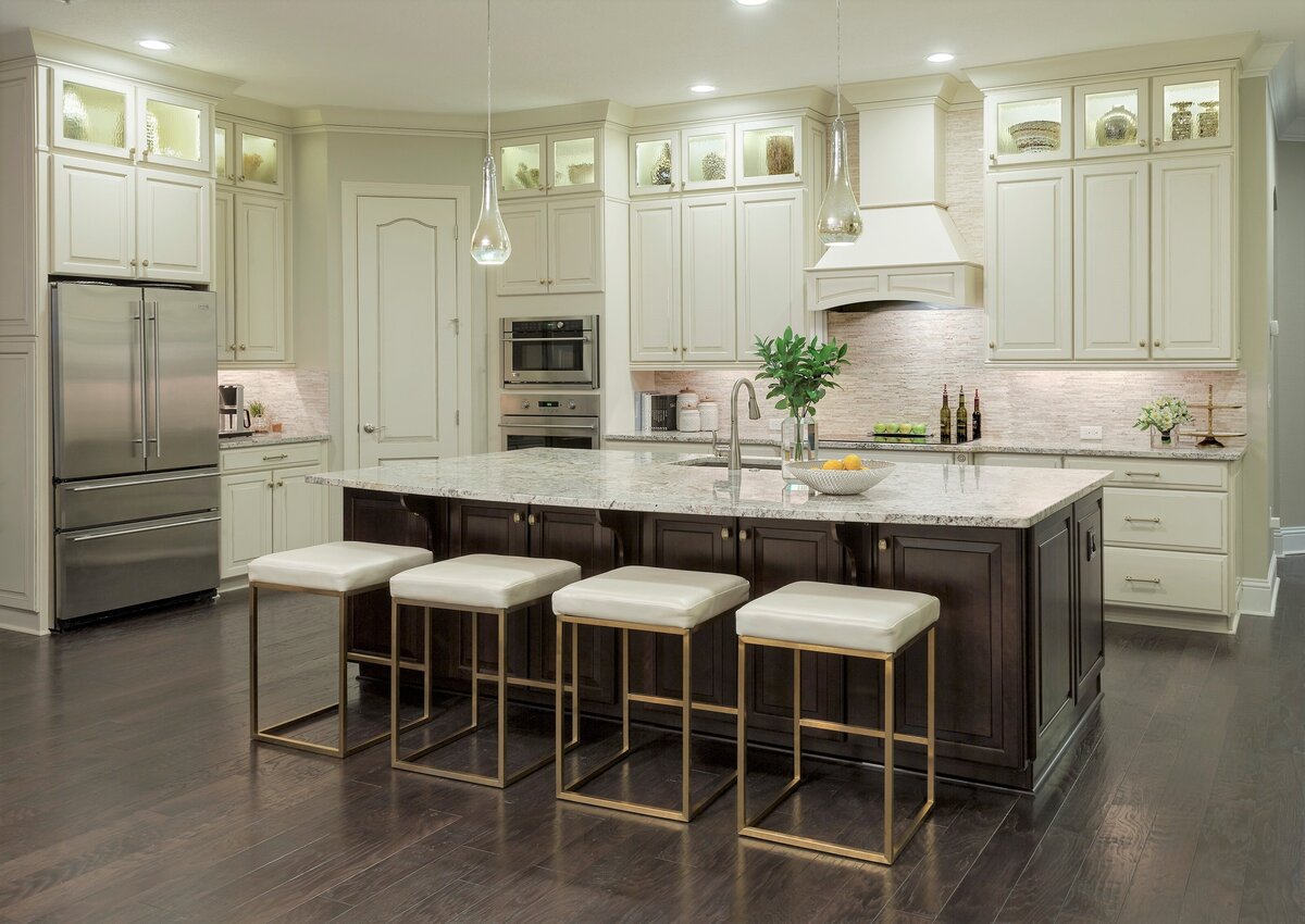 Aesthetic Design White Kitchen with Breakfast Stools