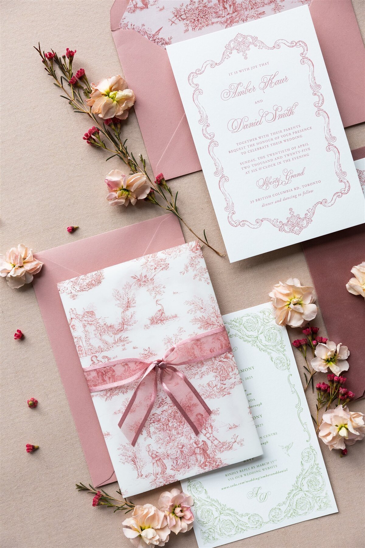 G Designers Letterpress Blush Wedding Invitation 3
