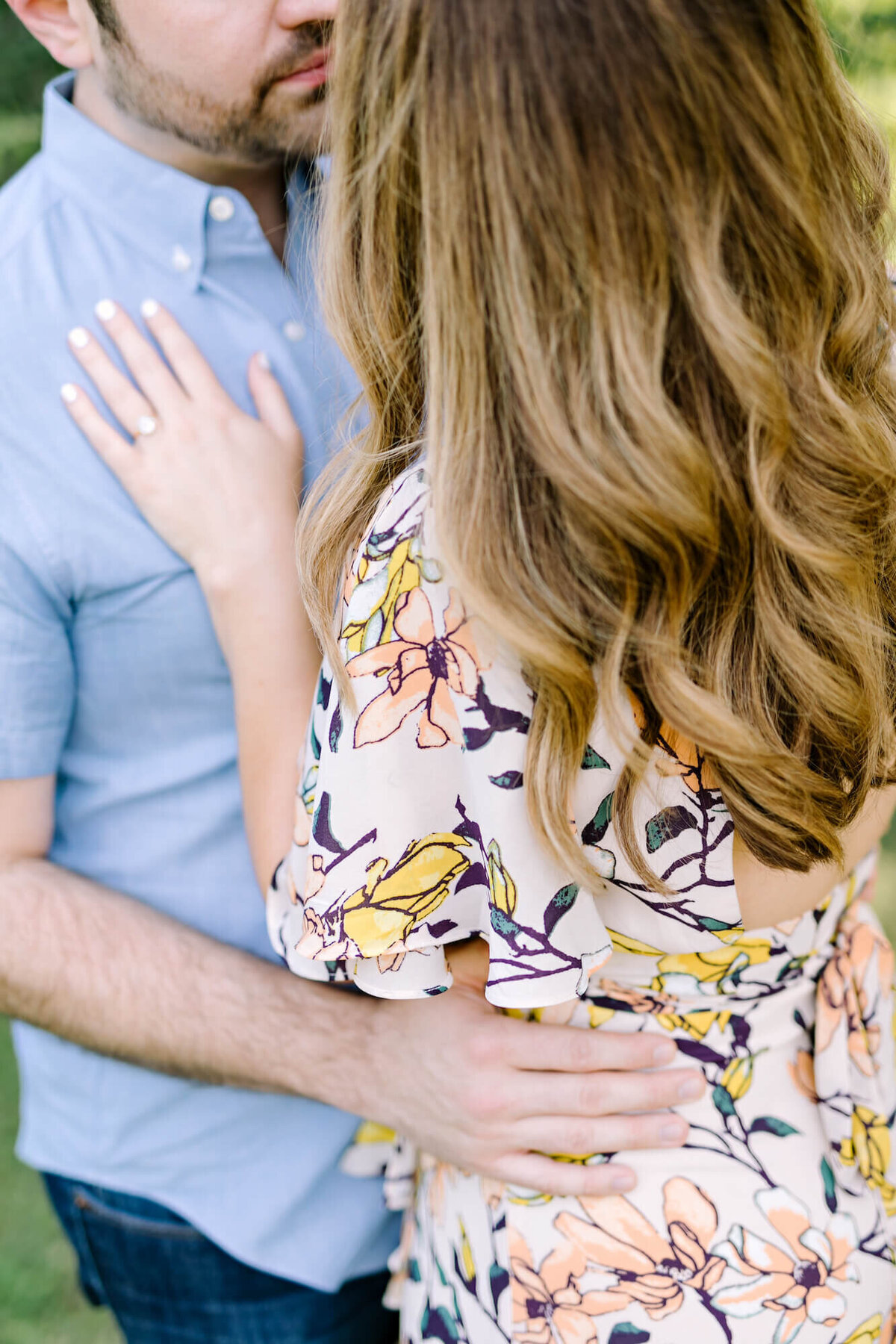 Floral dress for an engagement session at Bull Creek Park