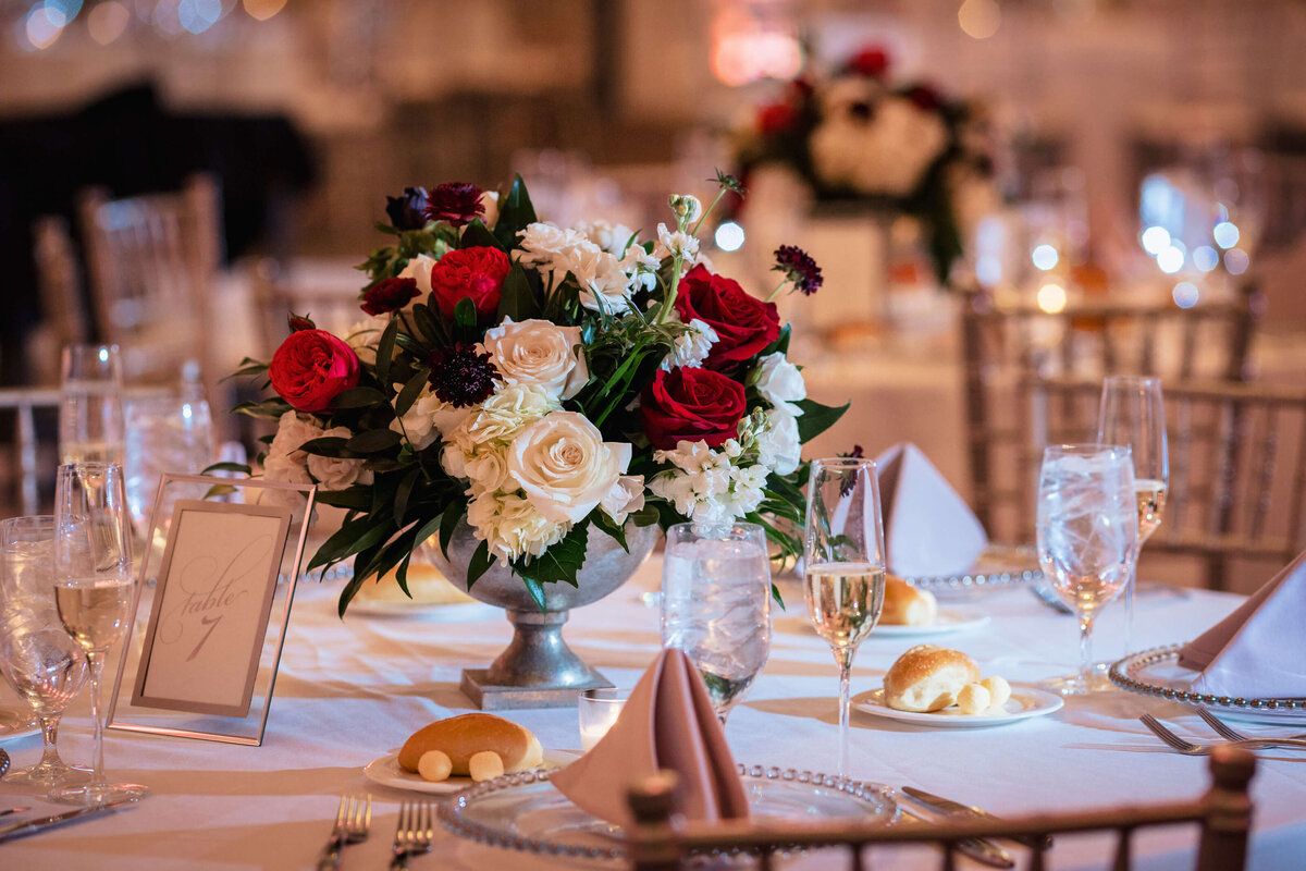 Wedding Reception Red & White Roses Centerpiece