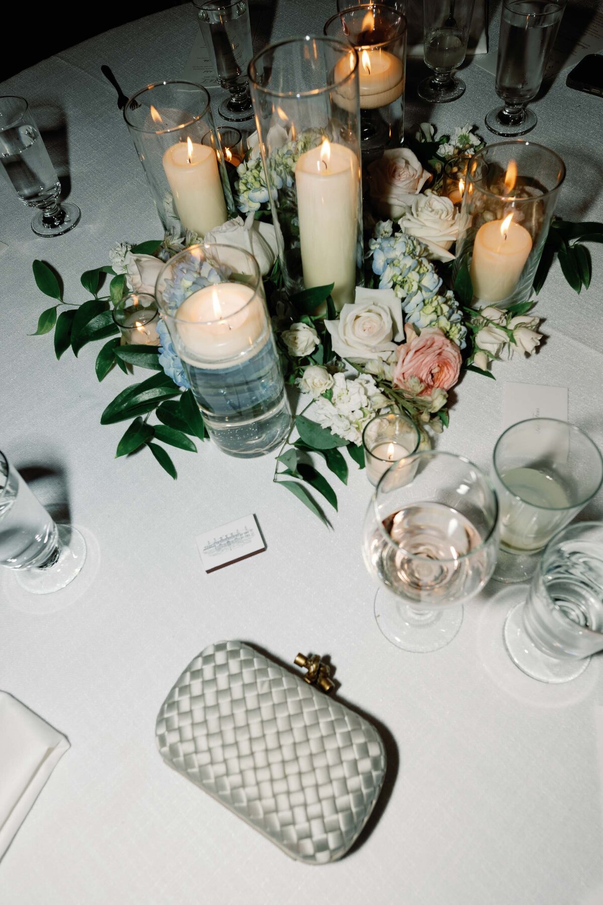 reception space with candles and flowers at  hildene wedding in manchster, vt ceremony