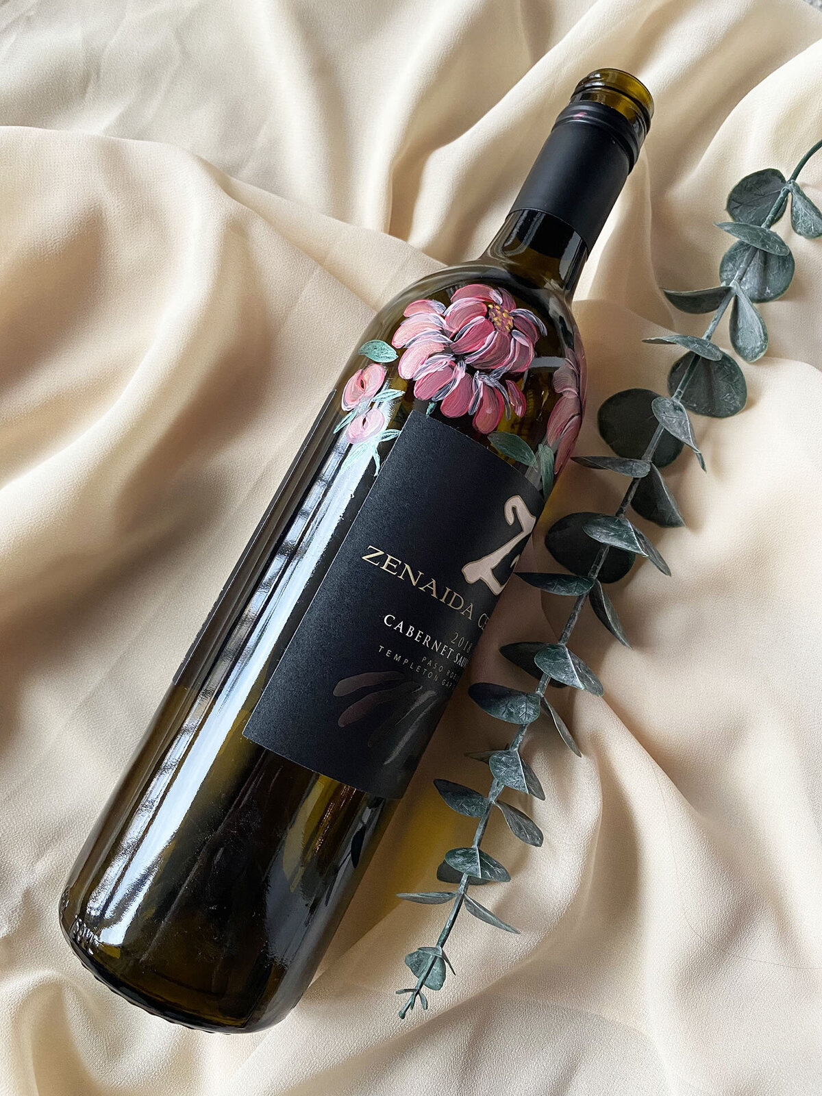 Peonies on Zenaida Wine Bottle by Los Angeles Artist