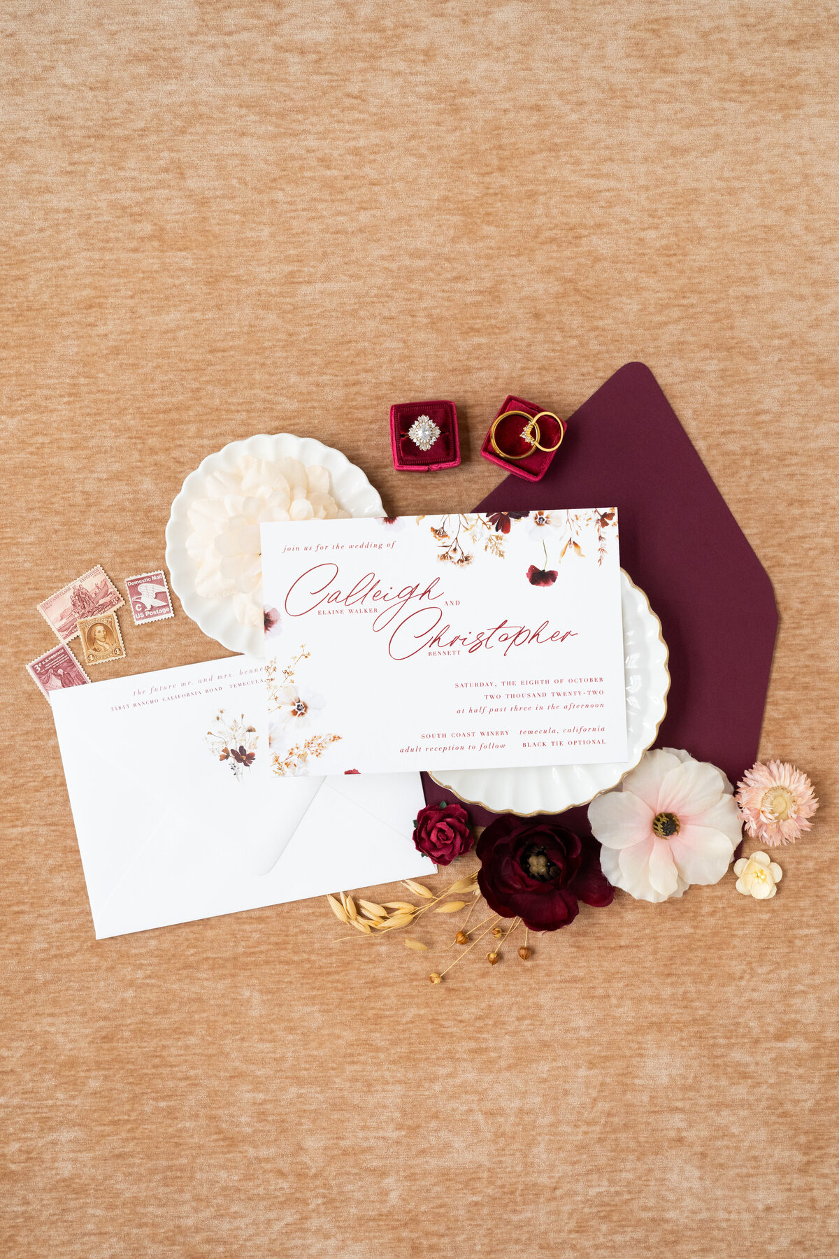 fall-wedding-invitations-watercolor-flowers-burgundy-south-coast-winery