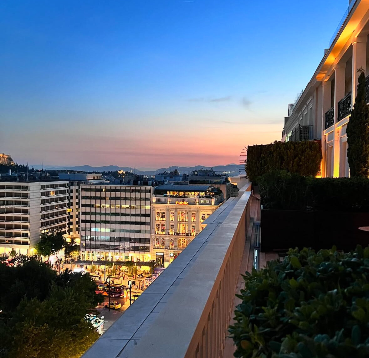 Beautiful sunset on European city in Greece