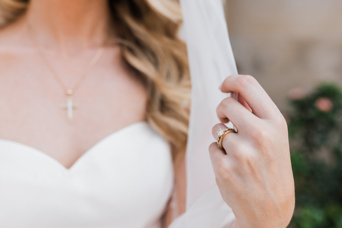 close up of bride's hand
