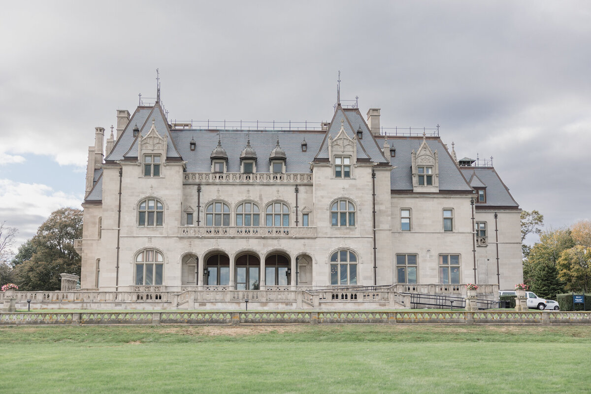 A wide shot of Ochre Court in Newport Rhode Island