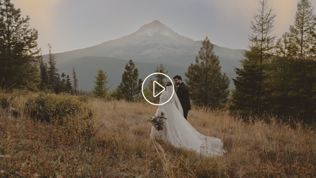 Bride and Groom Holding Hands by Mt. Hood Oregon Outdoors
