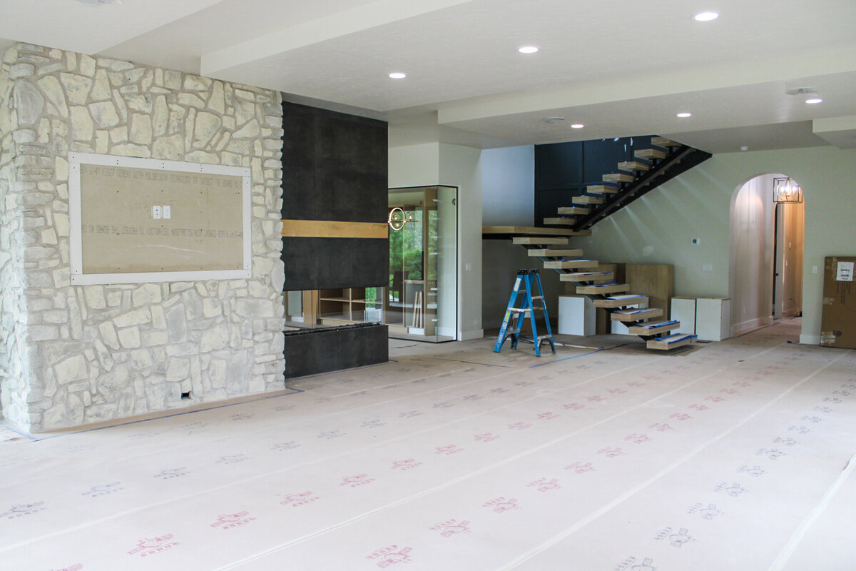 newly built living space with modern stair case