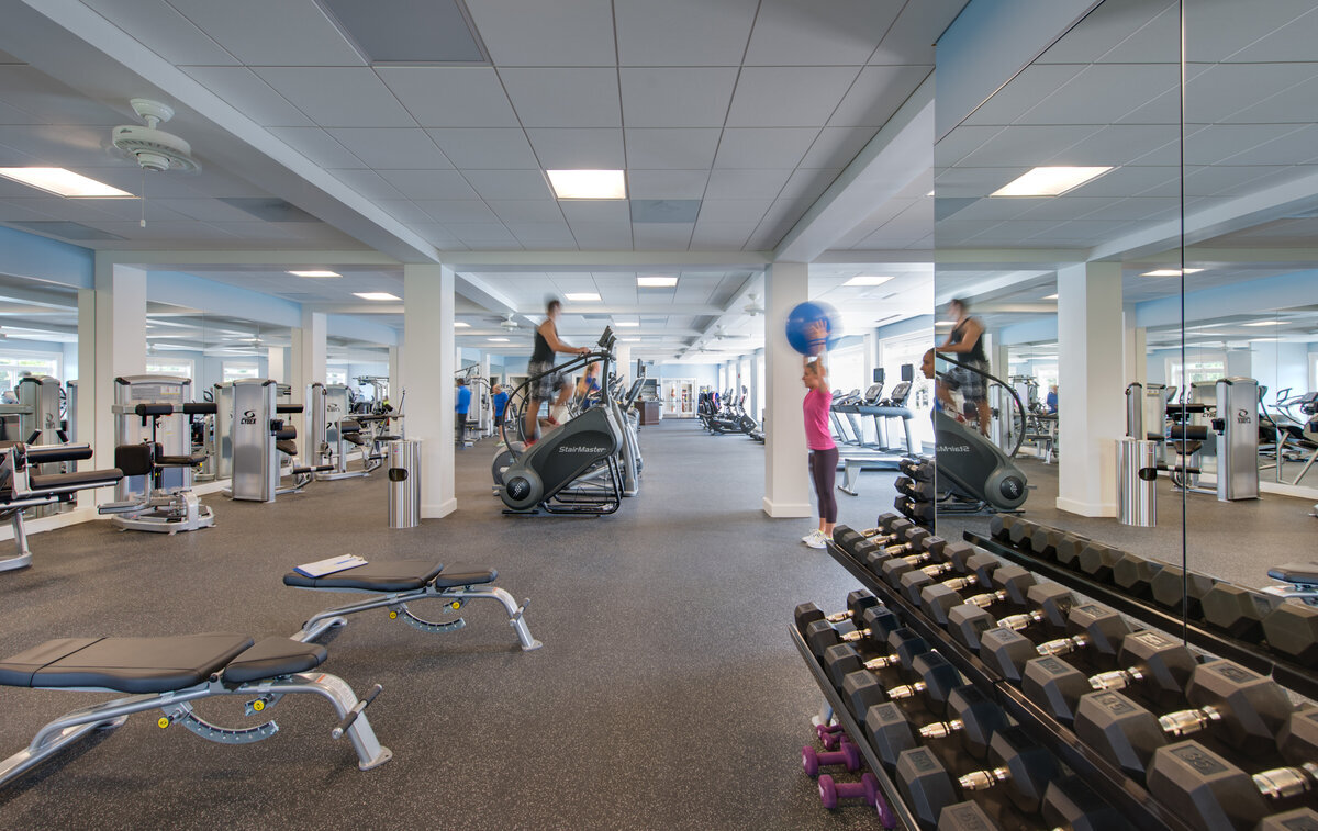 inside the fitness center at Woodmont Country Club